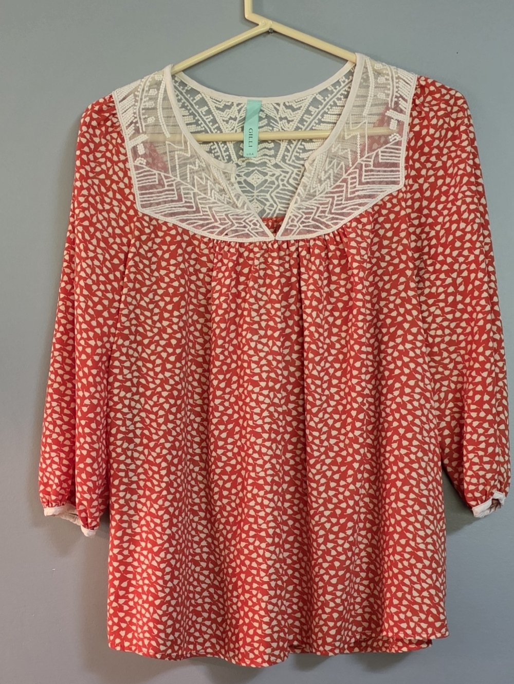 Orange Lace-Yoke Women’s Blouse